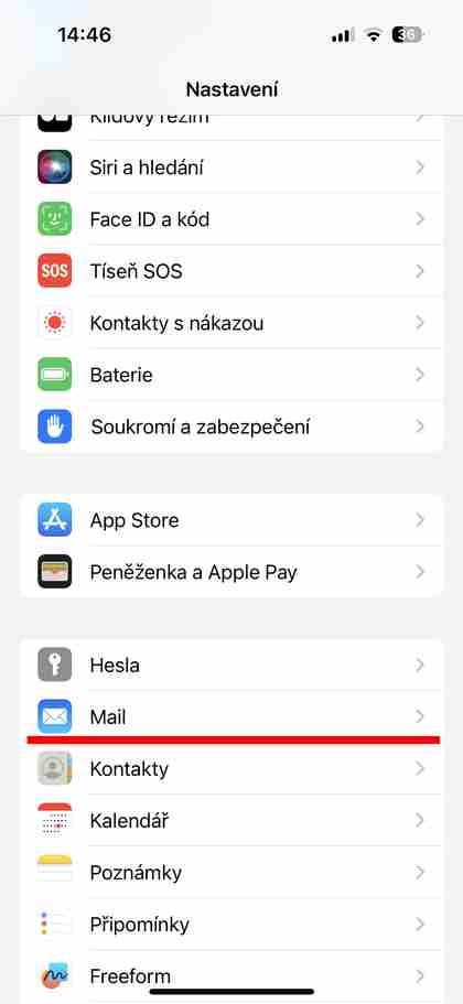 Nastavení: iPhone Mail krok č.1