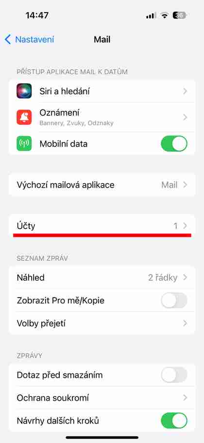 Nastavení: iPhone Mail krok č.2