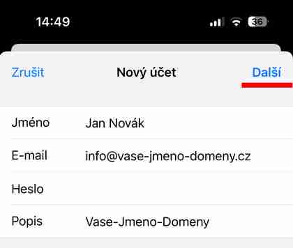 Nastavení: iPhone Mail krok č.6